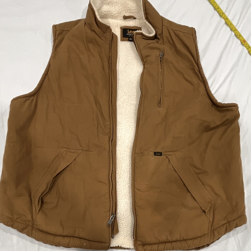 Lee Men's Brown Sherpa Lined Full Zip Vest Stand-Up Collar Regular XXL
